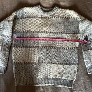 Vintage Lands' End Gray and Cream Cable Knit Wool Sweater Made in England